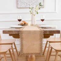 Rustieke tafelpad in natuurlijke jute met vintage kant champêtre decoratie voor bruiloft, verjaardag, Kerstmis en festivals