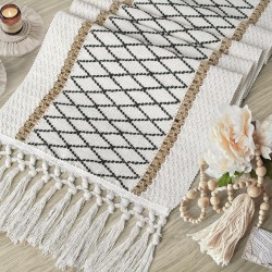 Tischweg Leinenpompons Kniegrau schwarzes chic land