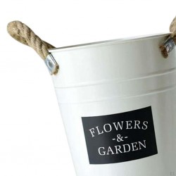 Rustic round garden vase with rope handles Decorative flower pot H25 cm Natural style chic countryside