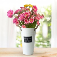 Vase jardinière rond rustique avec poignées en corde Pot de fleur décoratif H25 cm Style naturel campagne chic