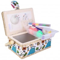 Handmade sewing basket in fabric Sewing storage box with handle, removable top 25x16x10,4 cm