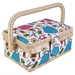 Panier à couture fait main en tissu Boîte de rangement couture avec poignée, plateau amovible 25x16x10,4 cm
