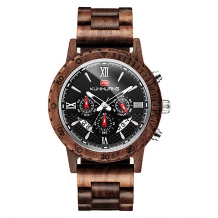 Menns Luksus Wood Watch Analog Quarterographer Chronograph Automatic Date Dial 55mm Håndlaget