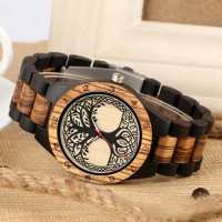 Zebra Wood Watch 45mm Quartz, Duża drewniana tarcza bransoletka 30m