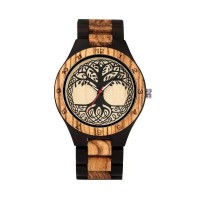 Zebra Wood Watch 45mm Quartz, stort trearmbånd Dial 30m