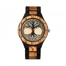 Men's Watch Zebra Wood 45mm Quartz, Large Dial Bracelet Wood Waterproof 30M