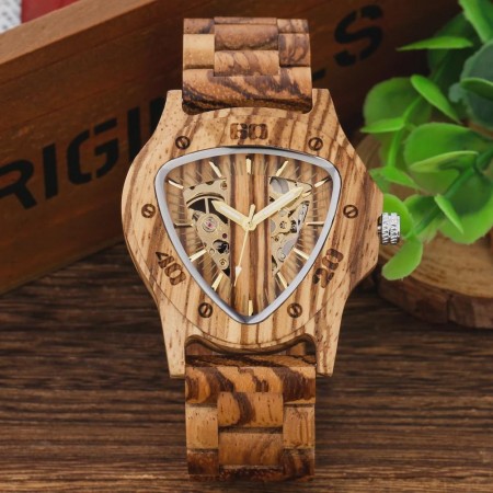 Triangolare uomo orologio Bamboo 45mm Bracciale in bambù Lusso originale