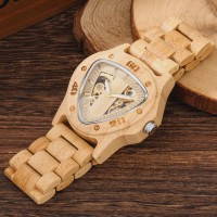 Montre homme triangulaire bois bambou 45mm bracelet bambou luxe original
