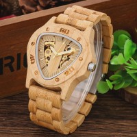 Homem triangular assista Bamboo 45mm pulseira de bambu original luxo
