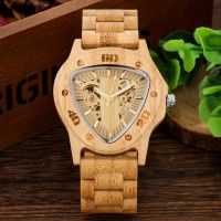 Homem triangular assista Bamboo 45mm pulseira de bambu original luxo