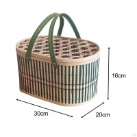 Flettet bambus picnic kurv med 30x20x16cm låg