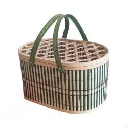 Cesta de picnic de bambú trenzado con tapa de 30x20x16cm