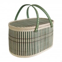 Cestino da picnic in bamboo intrecciato con coperchio da 30x20x16cm