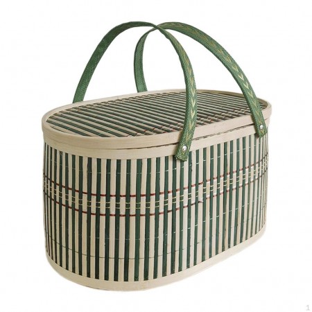 Flettet bambus picnic kurv med 30x20x16cm låg