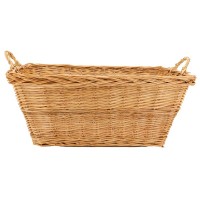 White woven wicker basket with handles