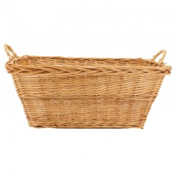 White woven wicker basket with handles