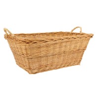 White woven wicker basket with handles