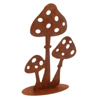 Garden decoration aged metal mushrooms rusty effect outdoor sculpture rustic lawn or terrace