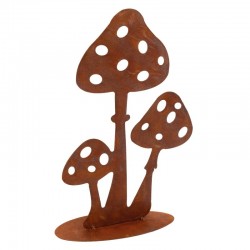 Garden decoration aged metal mushrooms rusty effect outdoor sculpture rustic lawn or terrace