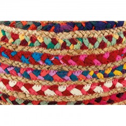 Pouf rond en coton coloré et jute pouf salon, assise d’appoint confortable et décorative