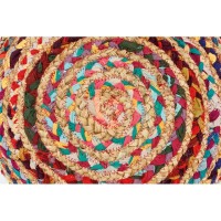 Round ottoman in coloured cotton and jute sitting ottoman, comfortable and decorative seat