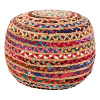 Pouf redonda em algodão colorido e salão de juta, confortável e decorativo sentado extra
