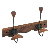 Acacia Wood Wall Hook med 2 metal kroge, rustikke frakker træ solid landskab