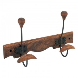 Wall pattern in acacia wood with 2 metal hooks, Rustic coat holder solid wood country style