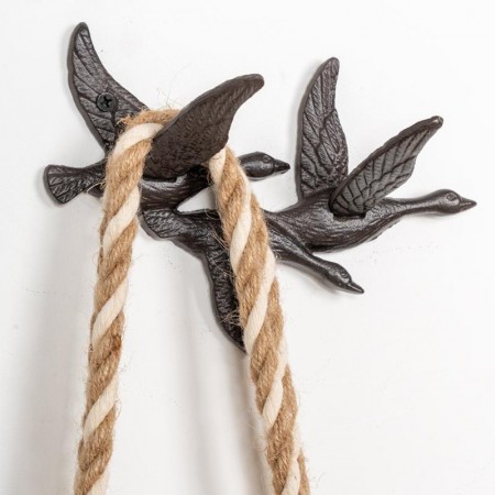 Wall pattern in cast iron geese pattern rustic coat rack 2 decorative hooks country entrance kitchen bathroom