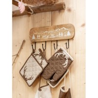 Gancho de madera de madera con 4 ganchos de metal Decoración de estilo de montaña y ciervos