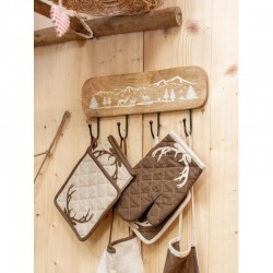 Gancio in legno in legno con 4 ganci in metallo decorazione stile montano e cervi