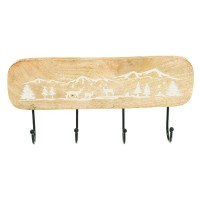 Gancio in legno in legno con 4 ganci in metallo decorazione stile montano e cervi