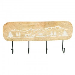 Gancho de madera de madera con 4 ganchos de metal Decoración de estilo de montaña y ciervos