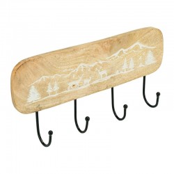 Gancho de madera de madera con 4 ganchos de metal Decoración de estilo de montaña y ciervos