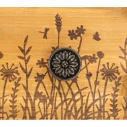 Pine houten haak met 4 metalen haken en brandende bloemvelden