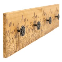 Pine Wooden Hook med 4 metal kroge og brændende blomsterfelter