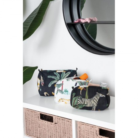 Sæt med 3 sorte og hvide jungle makeup kits, kosmetisk bomuld og nylon kit, skønhedsopbevaring pose