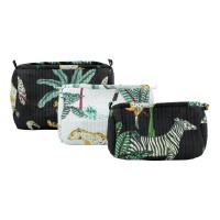 Sett med 3 svart-hvitt Jungle Makeup Kits, Kosmetisk bomull og nylon kit, skjønnhet oppbevaring pose