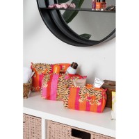 Sæt med 3 orange tiger og lyserød bomuld og nylon makeup kits, kosmetisk og rejsekit