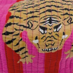 Lot de 3 trousses maquillage tigre orange et rose en coton et nylon, trousse cosmétique et voyage