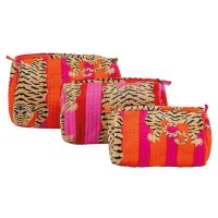 Conjunto de 3 tigre laranja e algodão rosa e kits de maquiagem de nylon, cosmético e kit de viagem