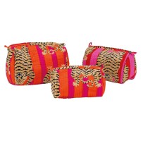 Sæt med 3 orange tiger og lyserød bomuld og nylon makeup kits, kosmetisk og rejsekit