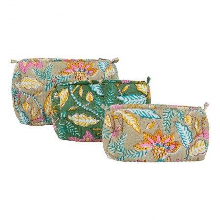 Set of 3 cotton and nylon flower makeup kits cosmetic kit and practical and lightweight travel