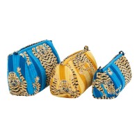 Set van 3 katoen make-up kits en blauwe nylon en gele tijger patroon cosmetische en reisset