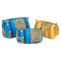 Set van 3 katoen make-up kits en blauwe nylon en gele tijger patroon cosmetische en reisset