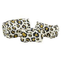 Lot de 3 trousses maquillage léopard en coton et nylon pochettes cosmétiques et voyage élégantes et pratiques