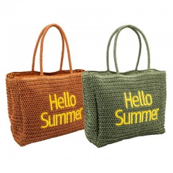 "Hello Summer" eco-friendly beach bag in 2 colours woven rope paper, polyester lining, zipped pockets