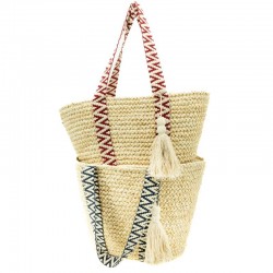 Corn og Cotton Ecolo Beach Bag, to-farge skulderstropper, pompom og innerlomme