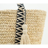 Sac de plage écolo en maïs et coton, bandoulières bicolores, pompon et poche intérieure