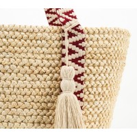 Bolso de playa de maíz y algodón Ecolo, correas de hombro de dos colores, pompón y bolsillo interior